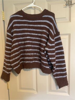 Light Blue and Brown Striped Sweater